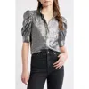 Frame The Gillian Shiny Puff Sleeve Button-up Shirt In Gray