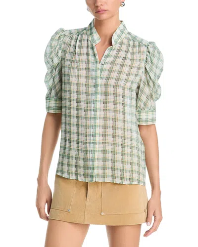 Frame The Gillian Silk Puffed Sleeve Blouse In Green