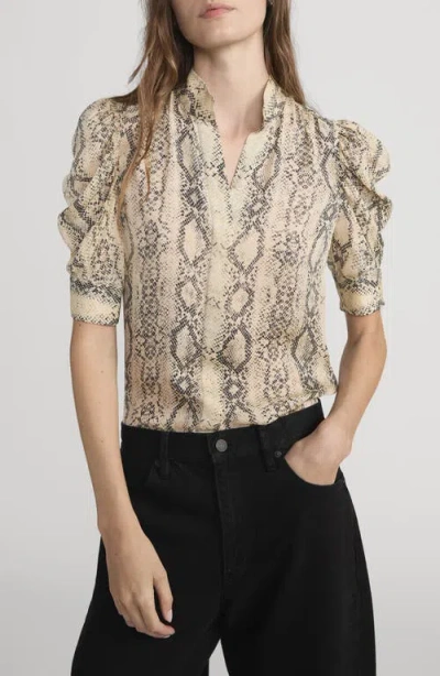 FRAME FRAME THE GILLIAN SNAKE PRINT PUFF SLEEVE SILK TOP