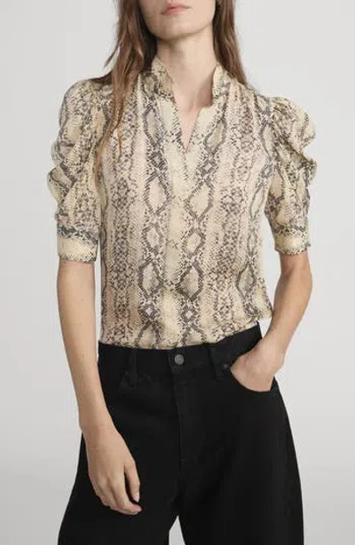 Frame The Gillian Snake Print Puff Sleeve Silk Top In Multi