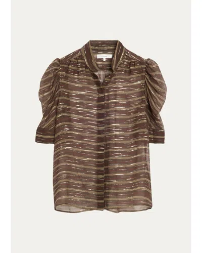 Frame The Gillian Striped Silk-blend Top In Brown