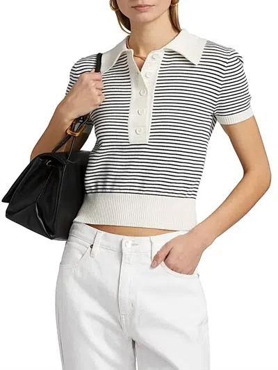 Frame Womens Navy Multi The Graduate Striped Cotton-knit Polo Shirt Xs In Gray