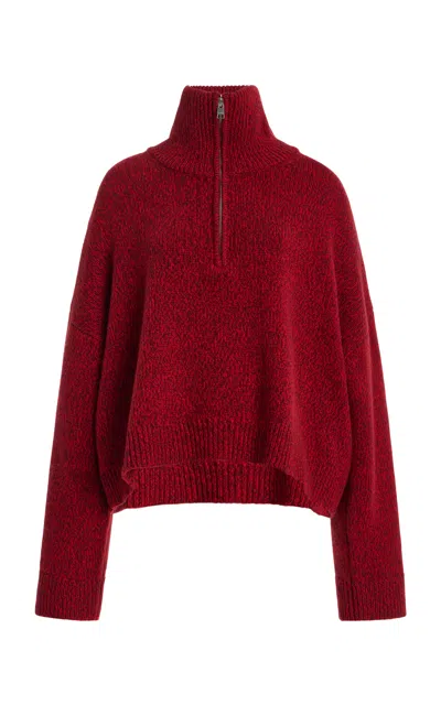 Frame The Half Zip Marled Wool Sweater In Red
