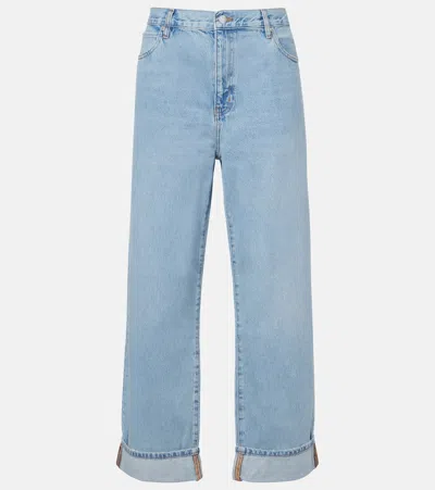 Frame The Hang Cuff Straight Jeans In Blue