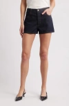 Frame Le Grand Garcon Frayed Denim Shorts In Rinse
