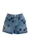 Frame The Hang Embellished Denim Shorts In Dark Wash