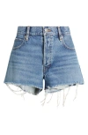 Frame The Hang Frayed Hem Denim Short In Blue