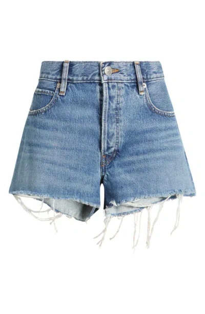 Frame The Hang Frayed Hem Denim Short In Blue