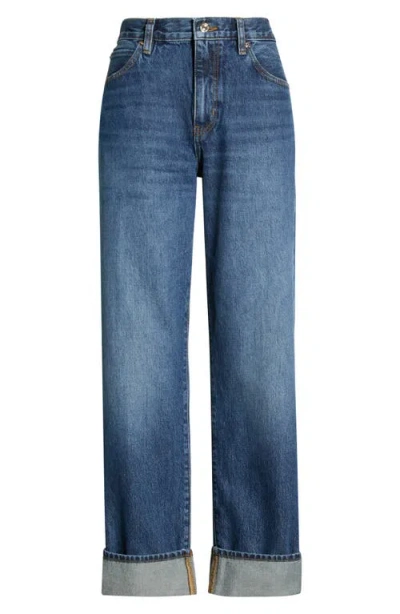Frame The Hang High Waist Cuffed Straight Leg Jeans In Blue