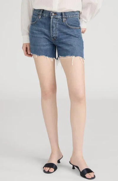 Frame The Hang Mid Thigh Denim Cutoff Shorts In Blue