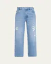 Frame The Loose Distressed Mid-rise Straight-leg Jeans In Blue