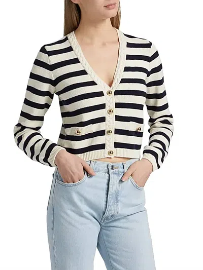 Frame The Harbor Cardigan In Navy Stripe In Blue