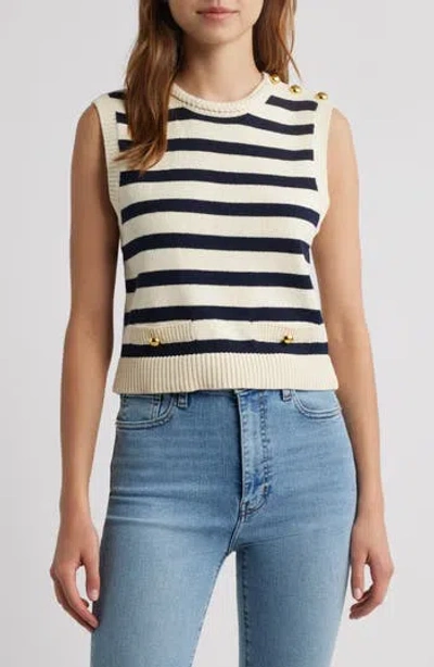 Frame The Harbor Button-embellished Striped Cotton-blend Vest In Neutral