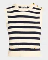 Frame Womens Navy Multi The Harbor Striped Cotton-blend Vest Xs