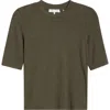 Frame The Heathered Ribbed Crewneck Crop T-shirt In Green