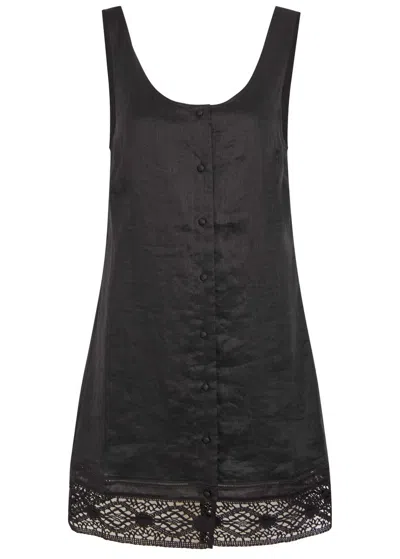 Frame The Heirloom Embroidered Ramie Mini Dress In Black