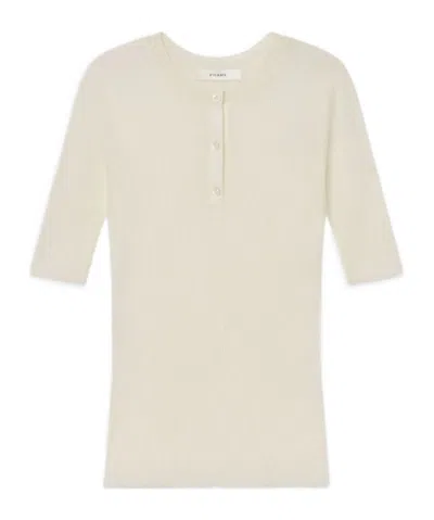 Frame The Henley Ribbed Cotton-blend T-shirt In White
