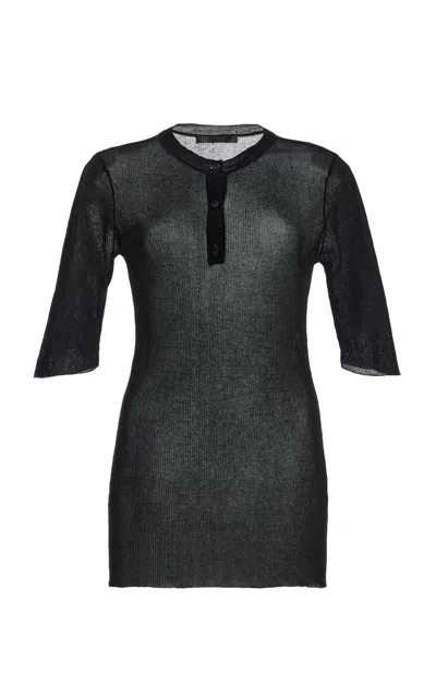 Frame The Henley Ribbed Cotton-blend T-shirt In Black