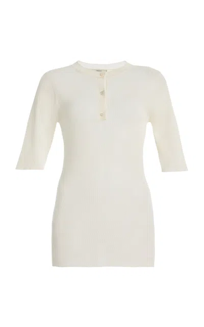 Frame The Henley Ribbed Cotton-blend T-shirt In White