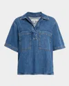 Frame Womens High-low Short-sleeve Denim Shirt Vessel Xs In Blue