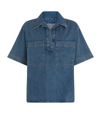 Frame The High-low Denim Shirt In Blue