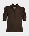 Frame The Houndstooth Gillian Silk Button-up Shirt In Brown