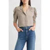 Frame The Houndstooth Gillian Puff Sleeve Silk Top In Neutral