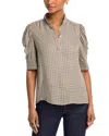 Frame The Houndstooth Gillian Silk Top In Brown