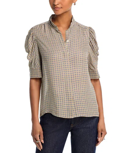 Frame The Houndstooth Gillian Silk Top In Brown