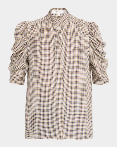 Frame The Houndstooth Silk Blouse In Brown