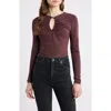 Frame The Keyhole Long Sleeve Top In Brown