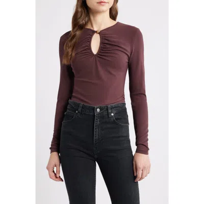 Frame The Keyhole Long Sleeve Top In Brown