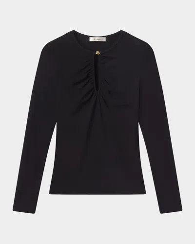 Frame The Keyhole Matte Jersey Top In Black