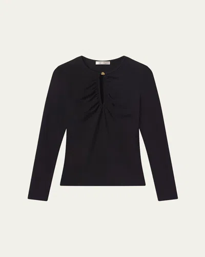 Frame The Keyhole Matte Jersey Top In Animal Print