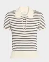 Frame The Keyhole Stripe Polo In Neutral