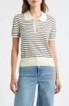Frame The Keyhole Stripe Polo In Neutral