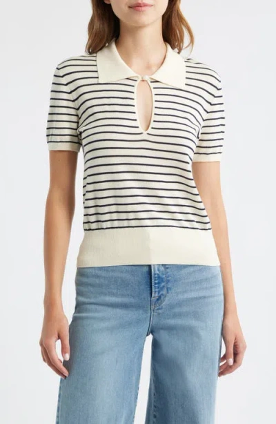 Frame The Keyhole Stripe Polo In Neutral
