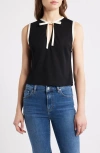 Frame The Keyhole Tie Knit Tank In Black