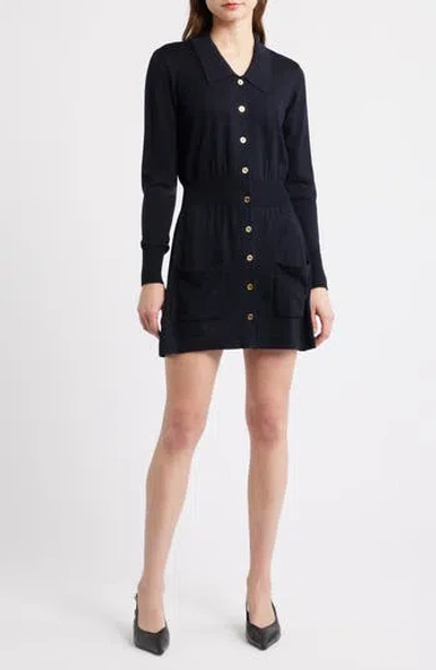 Frame The Knit Long Sleeve Dress In Blue