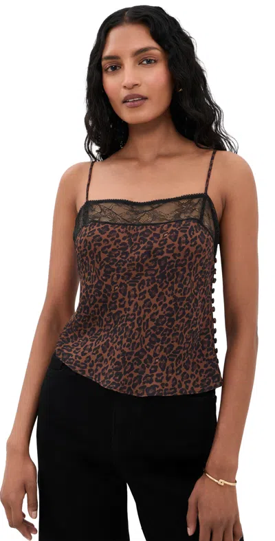 Frame The Lace Delphine Silk Camisole Dark Leopard Multi
