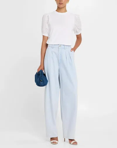 Frame The Lace Sleeve Tee In White In Blue