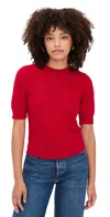 Frame The Ladder Pointelle Short Sleeve Cashmere Sweater