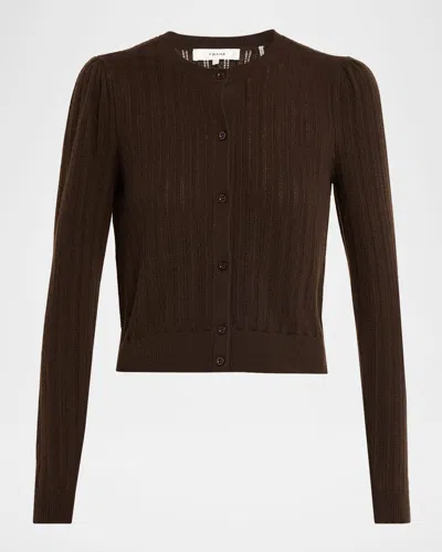 Frame The Ladder Pointelle Cashmere Cardigan In Brown