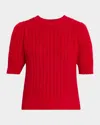 Frame The Ladder Pointelle Short Sleeve Cashmere Sweater In Red