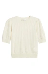 Frame The Ladder Pointelle Short Sleeve Cashmere Sweater In Neutral