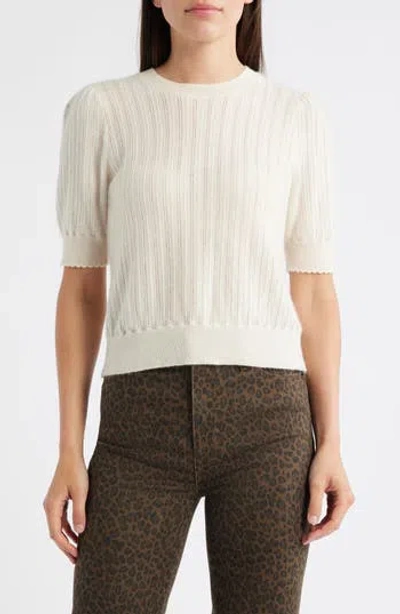 Frame The Ladder Pointelle Short Sleeve Cashmere Sweater In White