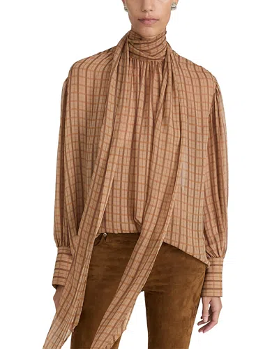 Frame The Lantern Silk Scarf Blouse In Brown
