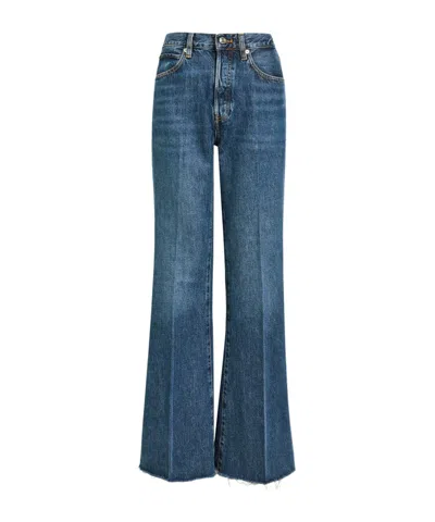 Frame The Lax Distressed Flared-leg Denim Jeans In Blue
