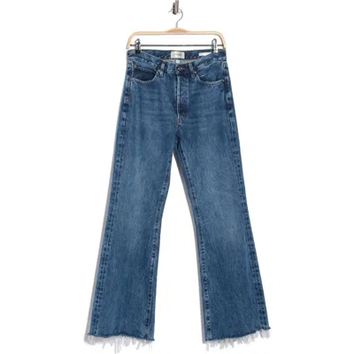 Frame The Lax Frayed High Waist Flare Jeans In Blue