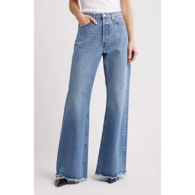 Frame The Lax Frayed High Waist Flare Jeans In Blue